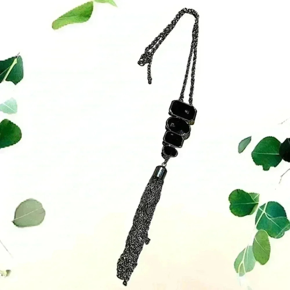 SILVER AND PURPLE UNIQUE LONG TASSEL STATEMENT NECKLACE